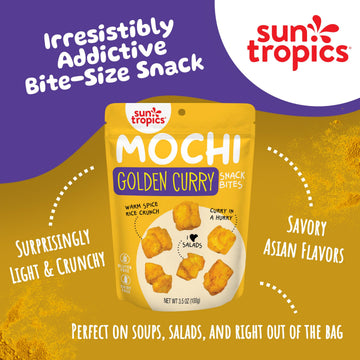 Sun Tropics Mochi Snack Bites, Golden Curry Flavor- 3.5 Oz (6 Pack) | Crispy Crunchy Mochi Bites, Rice Nuggets | Mochi Puff Rice