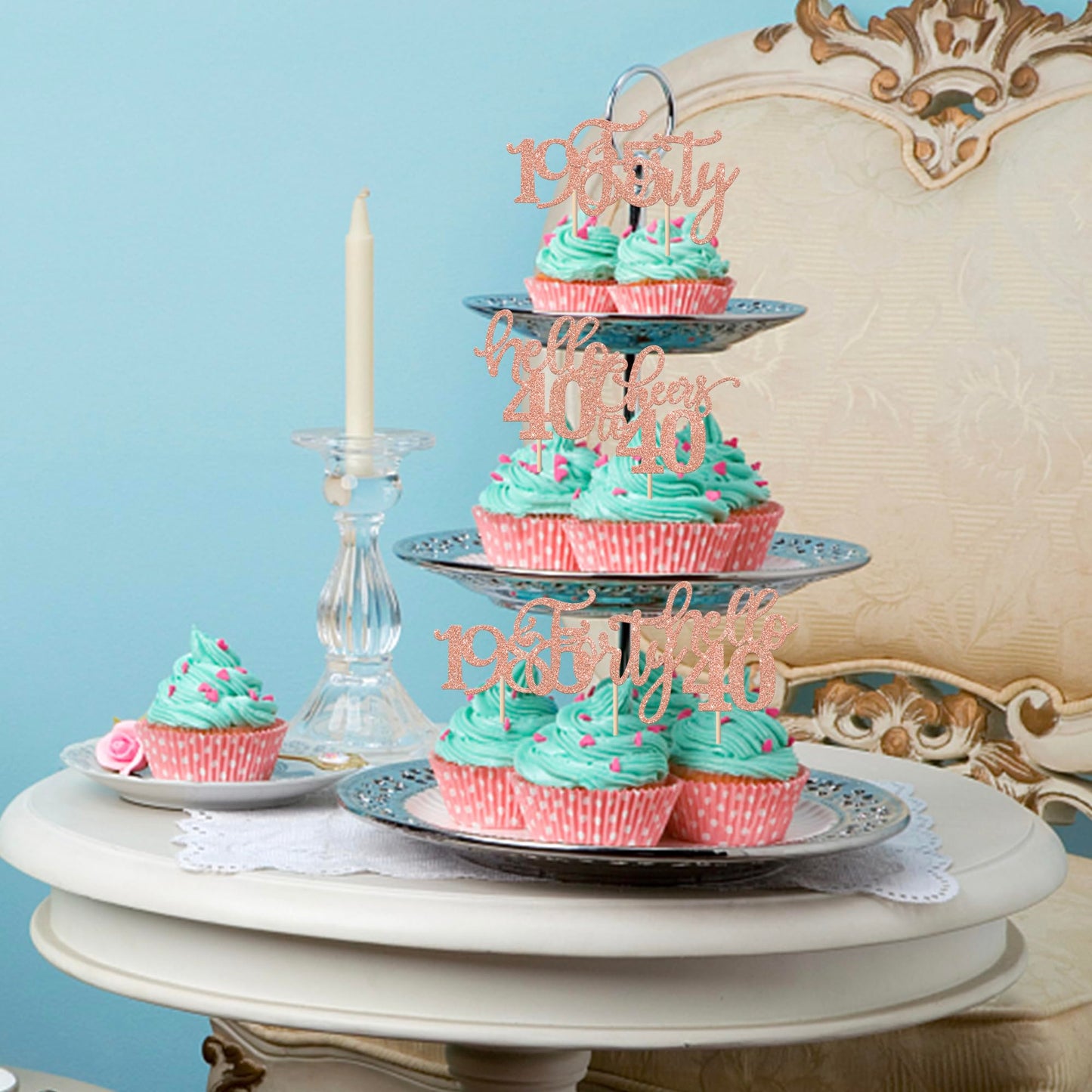 YCTHUNFISH 24 Pack Cupcake Toppers Glitter Rose Gold for 40th Birthday Cake Decorations