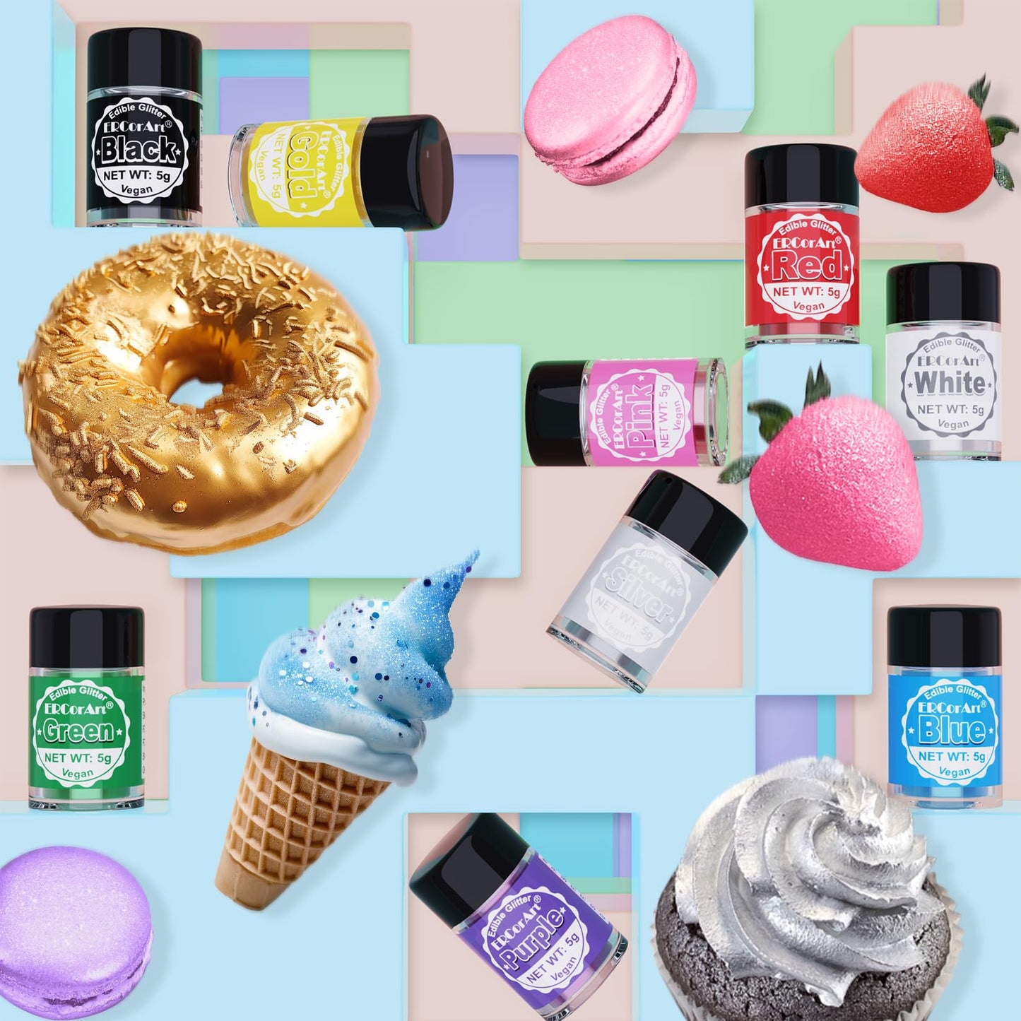 Edible Glitter - Blue Luster Dust Edible For Drinks Cakes, Food Grade Cake Decorating Shimmering Glitter, Sprinkle Powder For Co