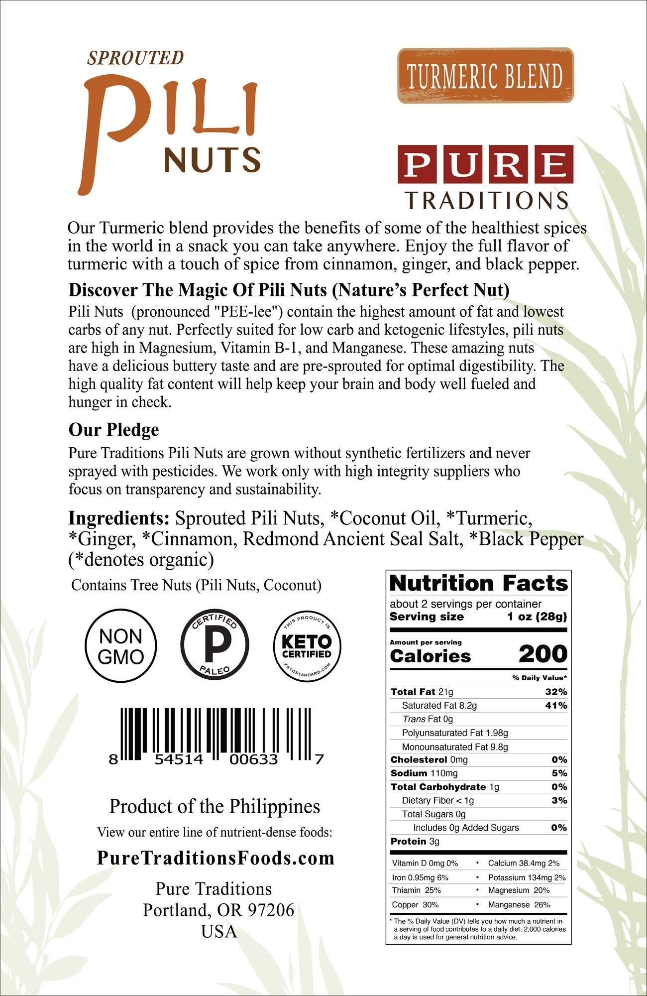 Sprouted Pili Nuts, Turmeric Blend, Certified Paleo & Keto (1.7 Oz)