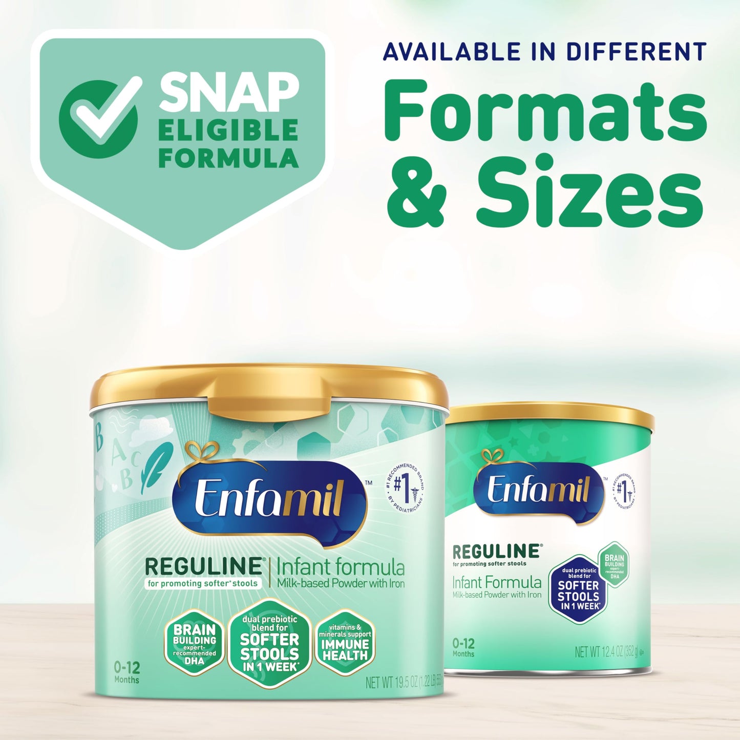 Enfamil Reguline Baby Formula, Designed For Soft, Comfortable Stools, With Omega-3 Dha & Probiotics For Immune Support, Reusable Powder Tub, 19.5 Ounce (Pack Of 4)