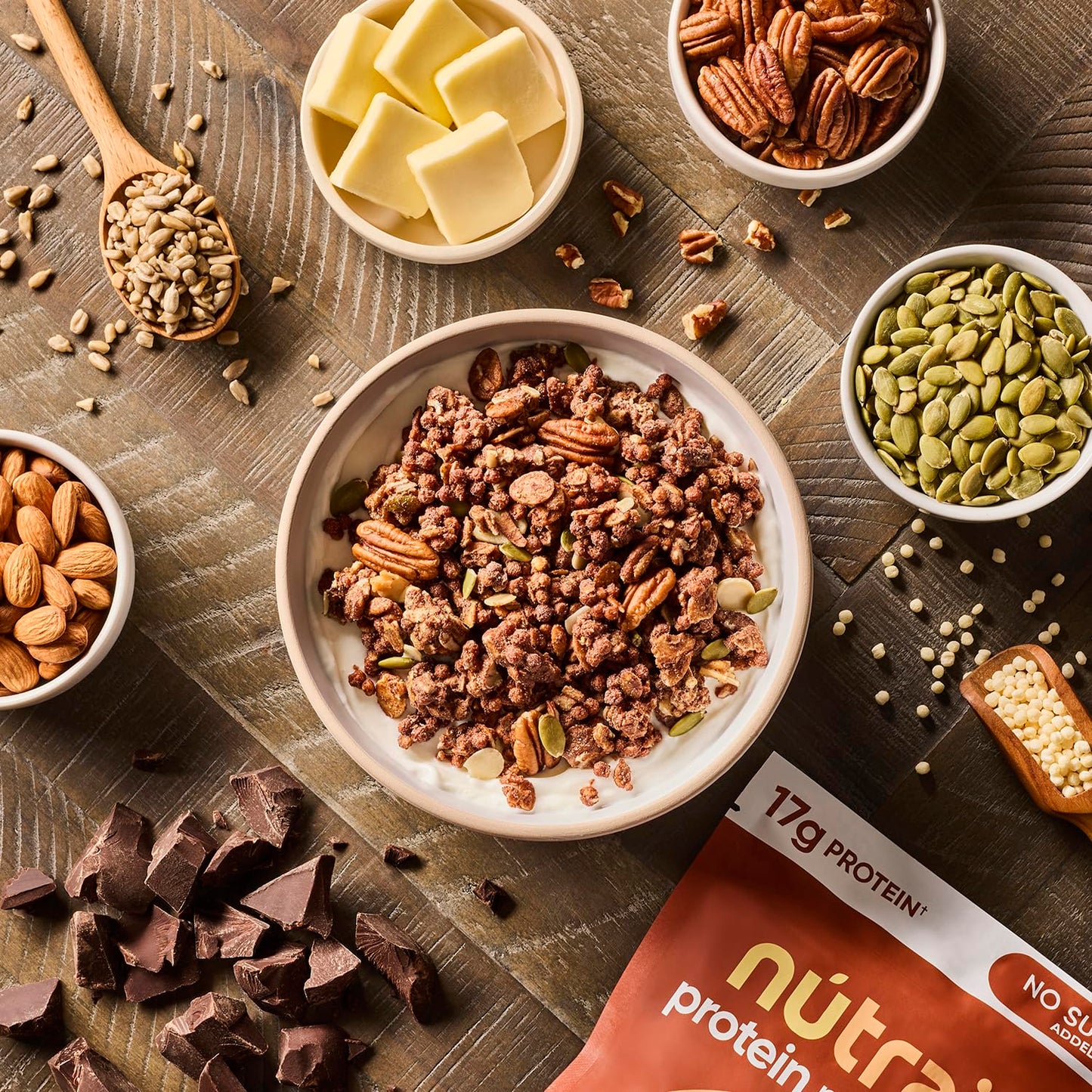 NuTrail 17g Protein Nut Granola Cereal Variety Pack No Sugar Added Keto Low Carb Gluten Free Grain Free Healthy Breakfast 8 oz. 3 Count