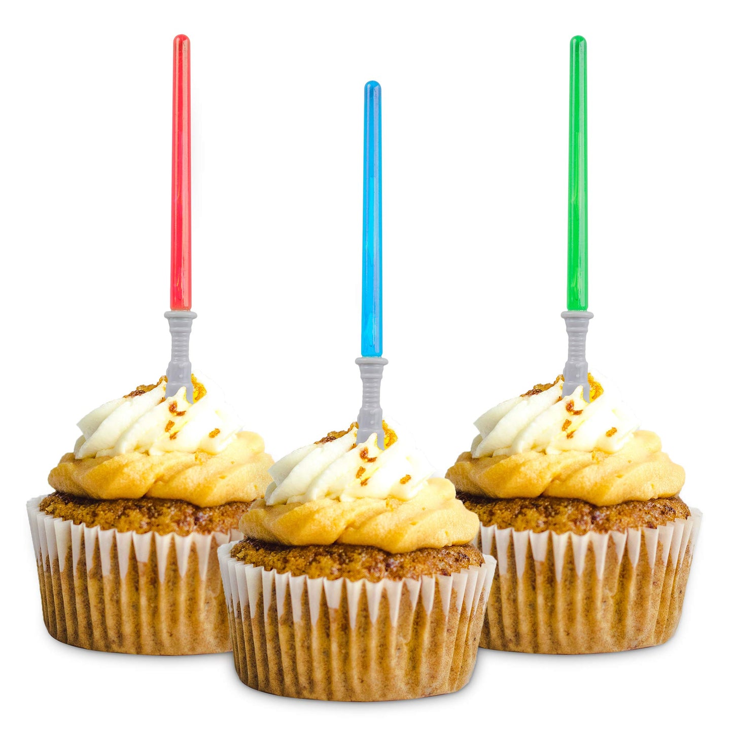 Super Z Outlet Light Sabre Cupcake Toppers - 12 Pack, 4 Tall, Assorted Colors, Plastic Picks for Birthday Parties and Events