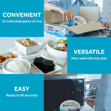 O'Food Bap Instant Rice (Pack Of 12), Korean Cooked White Rice, Microwavable, Gluten-Free Sticky Rice Bowl, Asian Rice, Pantry S