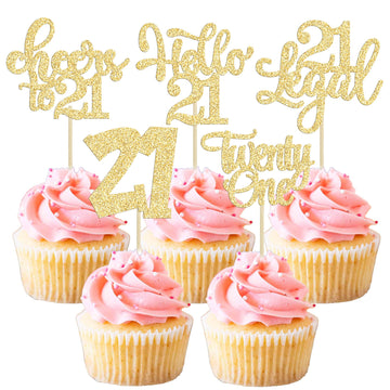 30Pcs 21St Birthday Cupcake Toppers Twenty One Legal 21St Cupcake Picks Cheers To 21 Years Old Cake Decorations For 21St Birthda