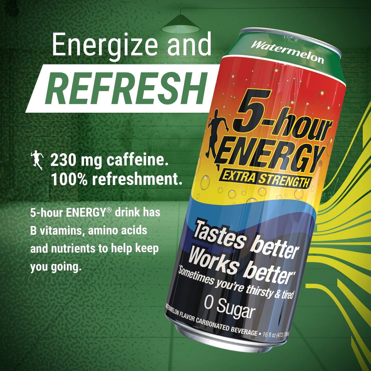 5-hour ENERGY Extra Strength Watermelon Energy Drink, Sugar-Free, 16oz Cans, Pack of 12, 230mg Caffeine