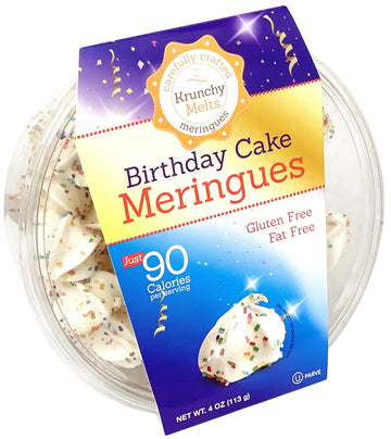 Krunchy Melts - Original Meringue Cookies - Birthday Cake Flavor - Meringues - Fat Free - Gluten Free - Nut Free - 90 Calories Per Serving - Low Calorie Snack - Sweet Treats - 4 Oz