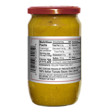 Mantova Yellow Tomato Sauce, 24 Oz. (Pack Of 2), Product Of Italy, Yellow Tomatoes, Sweet Pulp, Low Acidity And Few Seeds, No Added Sugar, Artificial Flavoring, Coloring Or Preservatives, Gluten-Free
