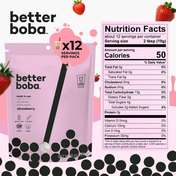 Better Boba All-Natural Strawberry Boba Pearls | Vegan, Gluten-Free, Non-Gmo, Kosher Boba For Bubble Tea, Desserts | 8 Oz Pack (