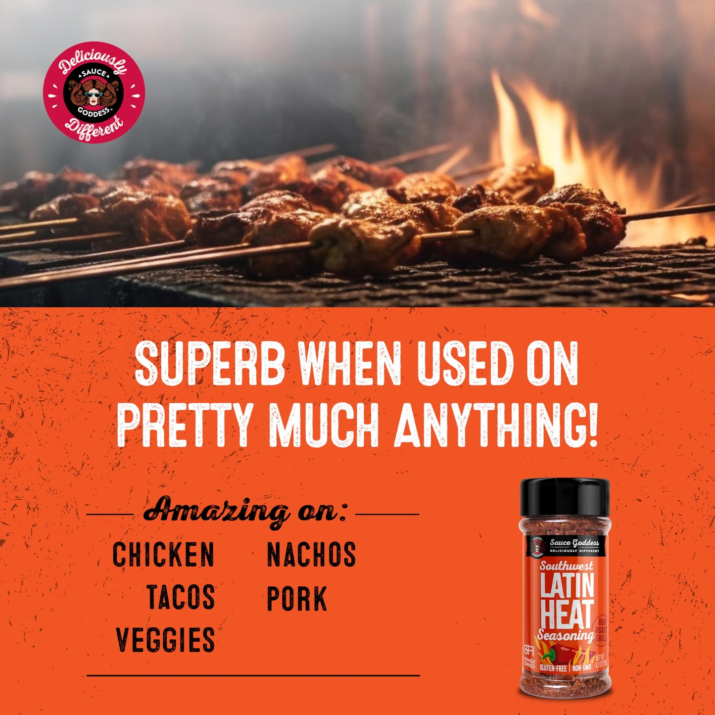 Sauce Goddess Southwest Latin Heat Shaker - Bbq Rub With Tons Of Cumin And Oregano Flavor, Cayenne, And New Mexican Red Chiles.