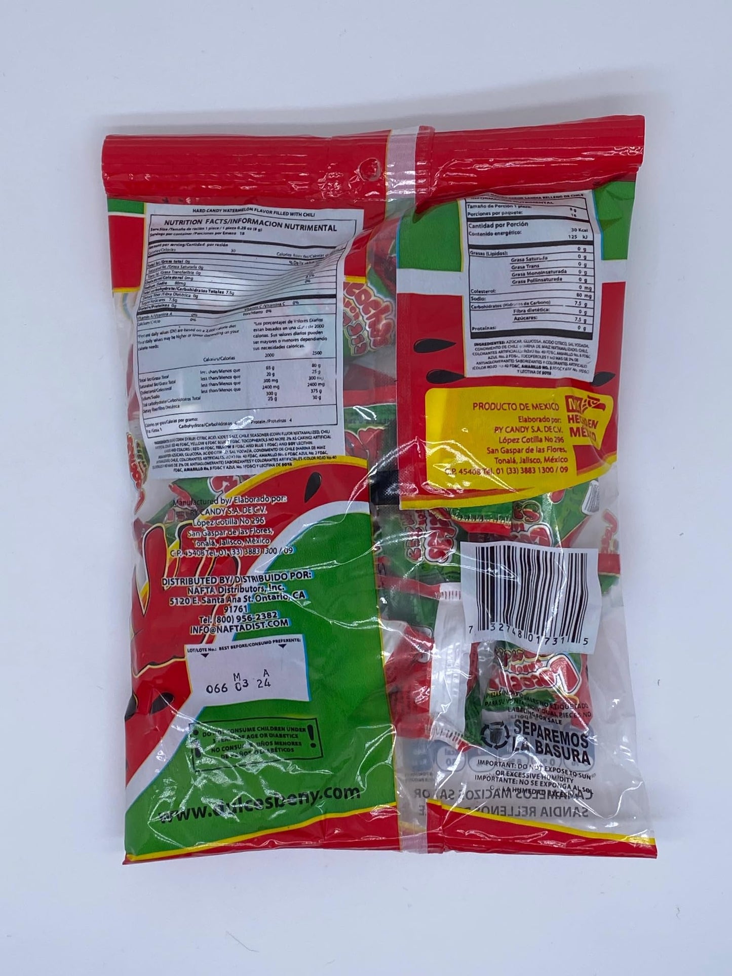 Beny Locochas Peg Bag Hard Candy With Chili Powder Center 5.1Oz 18Pcs (Watermelon (Sandia))