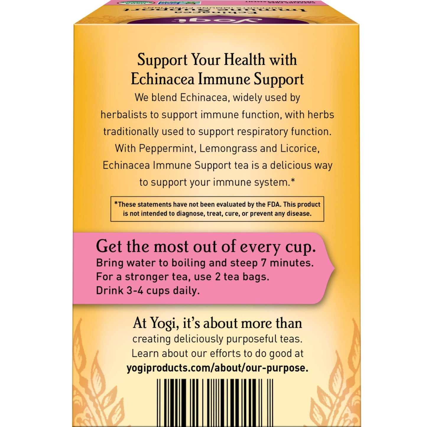 Yogi Tea Echinacea Immune Support Tea - 16 Tea Bags Per Pack (4 Packs) - Organic Immunity Support Tea - Includes Peppermint Leaf