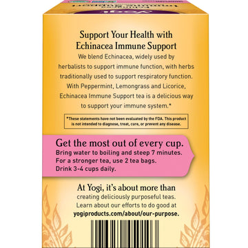 Yogi Tea Echinacea Immune Support Tea - 16 Tea Bags Per Pack (4 Packs) - Organic Immunity Support Tea - Includes Peppermint Leaf