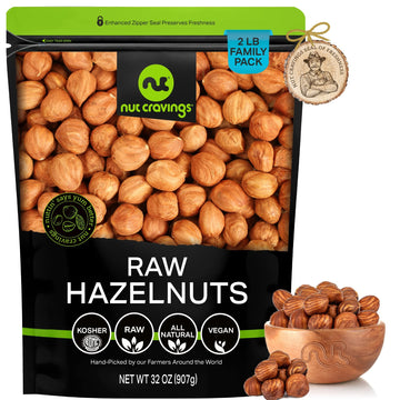 Nut Cravings - Raw Hazelnuts Filberts With Skin - Unsalted, Shelled, (32Oz - 2 Lb) Bulk Nuts Packed Fresh In Resealable Bag - Ko