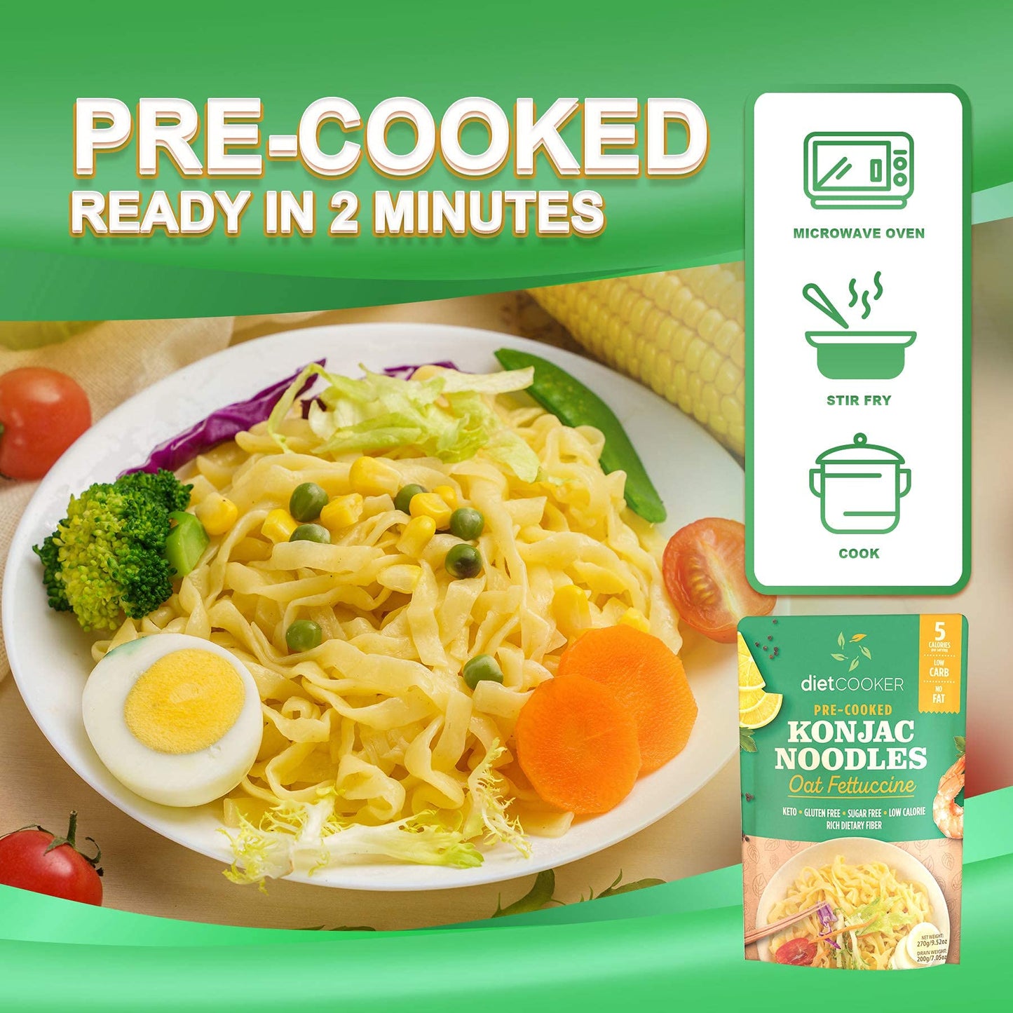 DIET COOKER Konjac Noodles, Keto & Vegan Friendly, Low Calorie, 9.52 oz (Pack of 6)