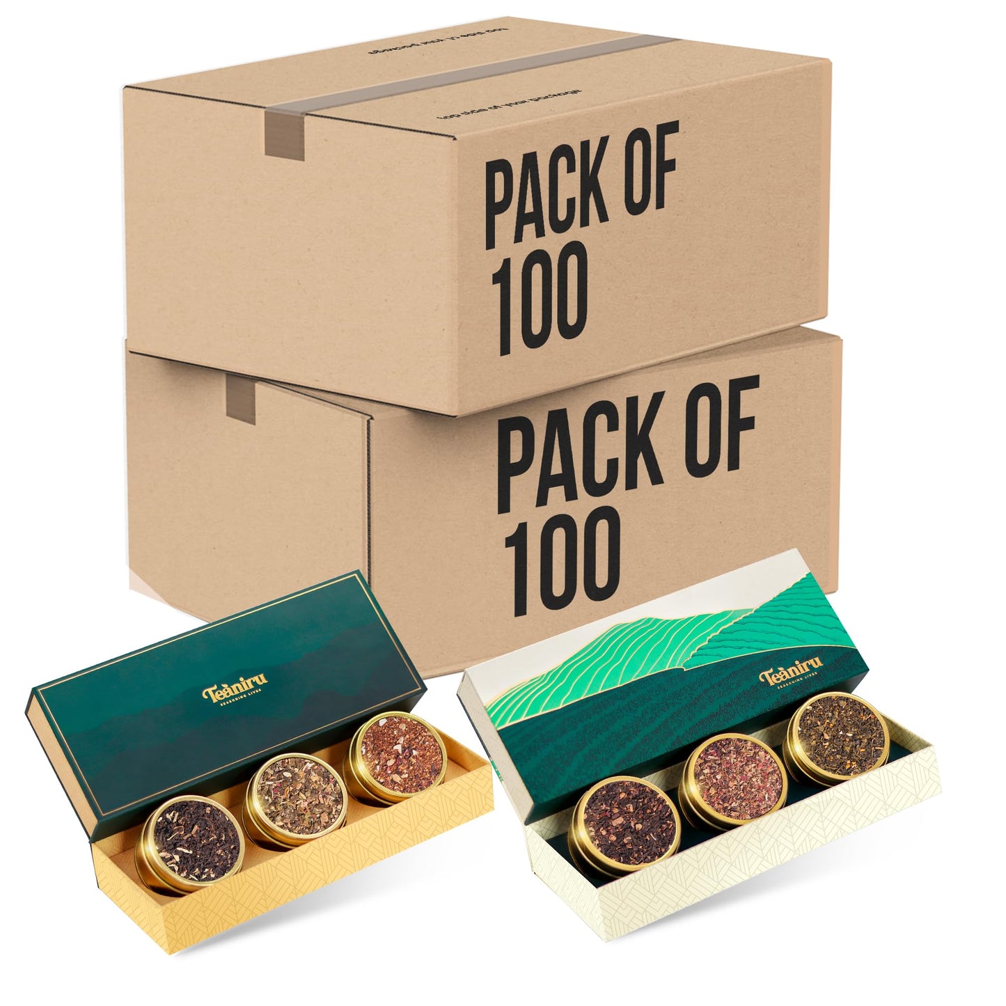 Teaniru, Gourmet Tea Collection - Pack of 100 | 6 Flavored Loose Leaf Tea Set | Gourmet Tea Gift Sets | Corporate Gifting & Bulk