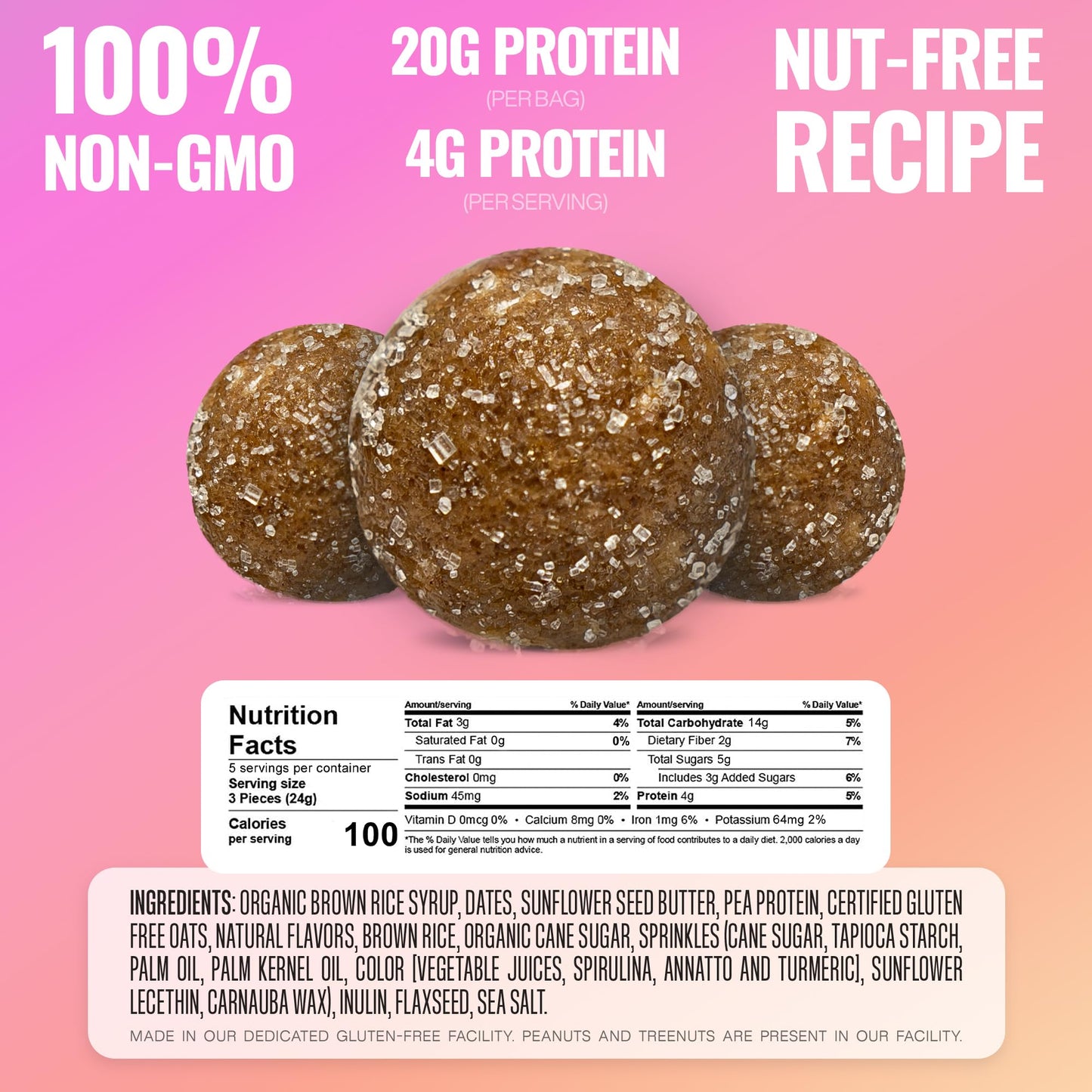 The GFB Birthday Cake Cookie Protein Bites - Allergen Friendly & Nut Free - Gluten Free, Plant Based, Non GMO, Sustainably Made