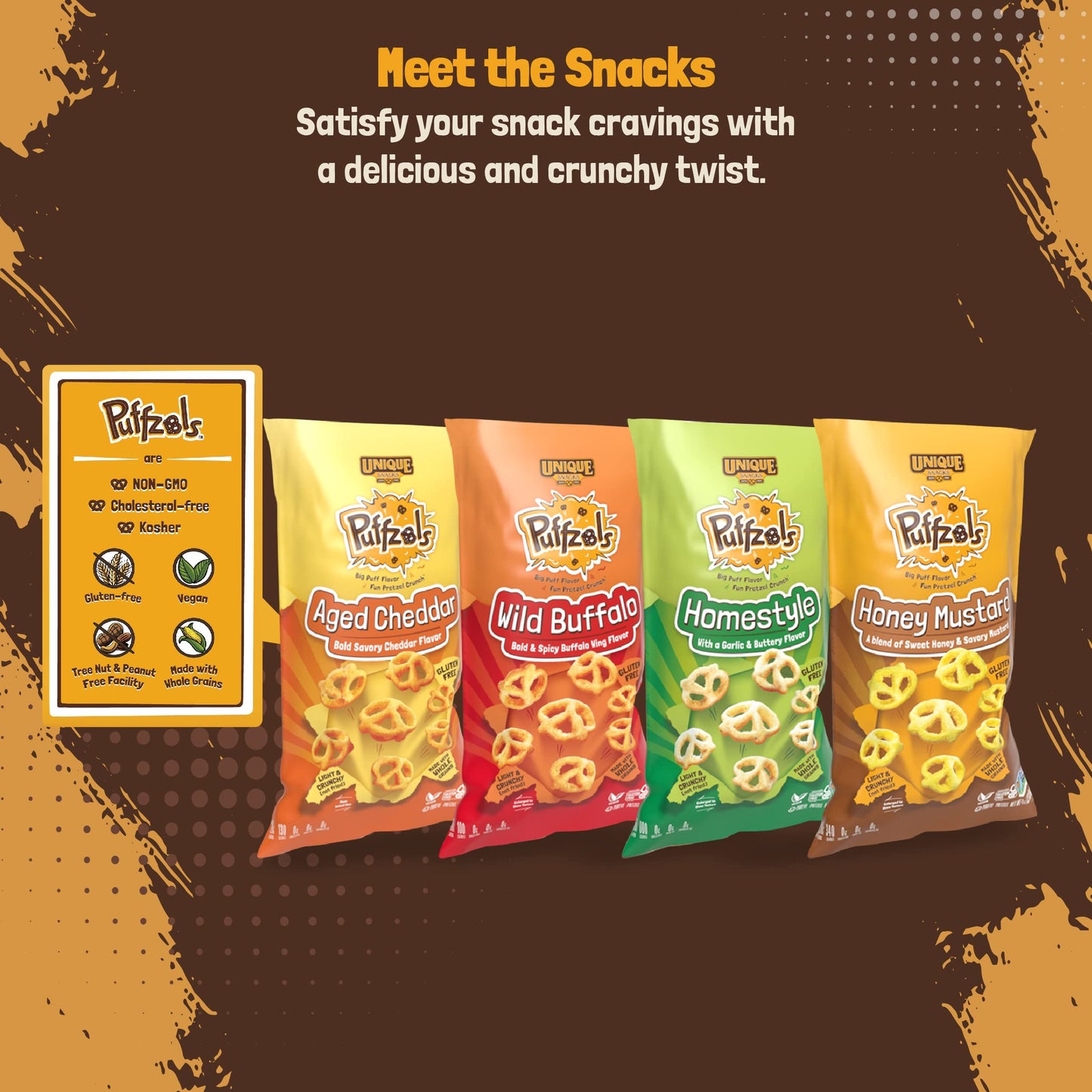 Unique Snacks Puffzels, Bold And Savory Cheddar Cheese Flavor With A Fun Pretzel Crunch, Gluten-Free Snacks, 4.8 Oz. Snack Bag,
