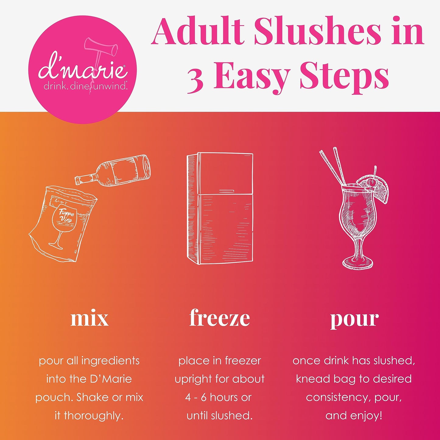 DMARIE Frozen Cocktail Drink Mix - Peach Bellini Slushies - All Natural Low Sugar - 10 Ounce (Pack of 3)