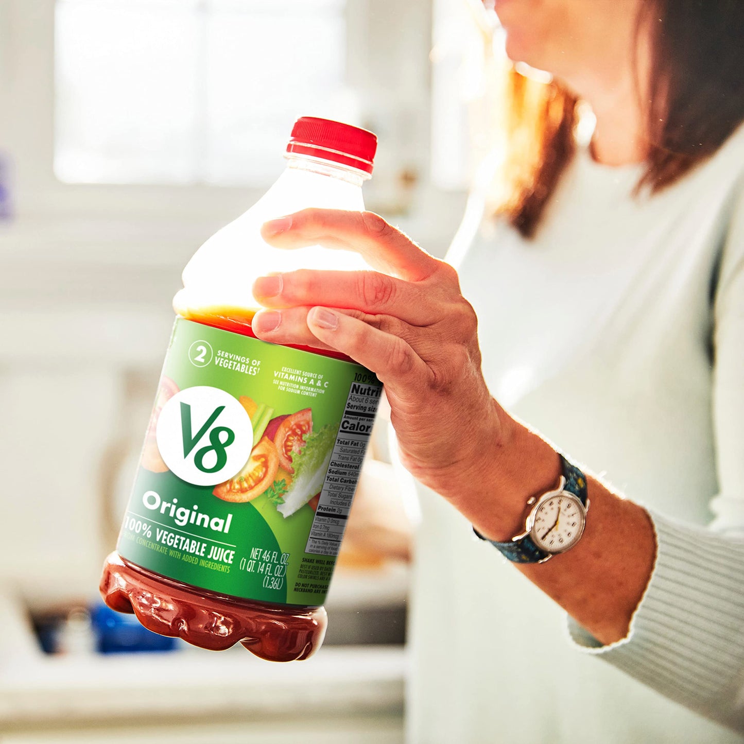 V8 Original 100% Vegetable Juice, 46 fl oz Bottle, Pack of 6 - Healthy Drink, No Added Sugar, Nutrient-Rich Beverage
