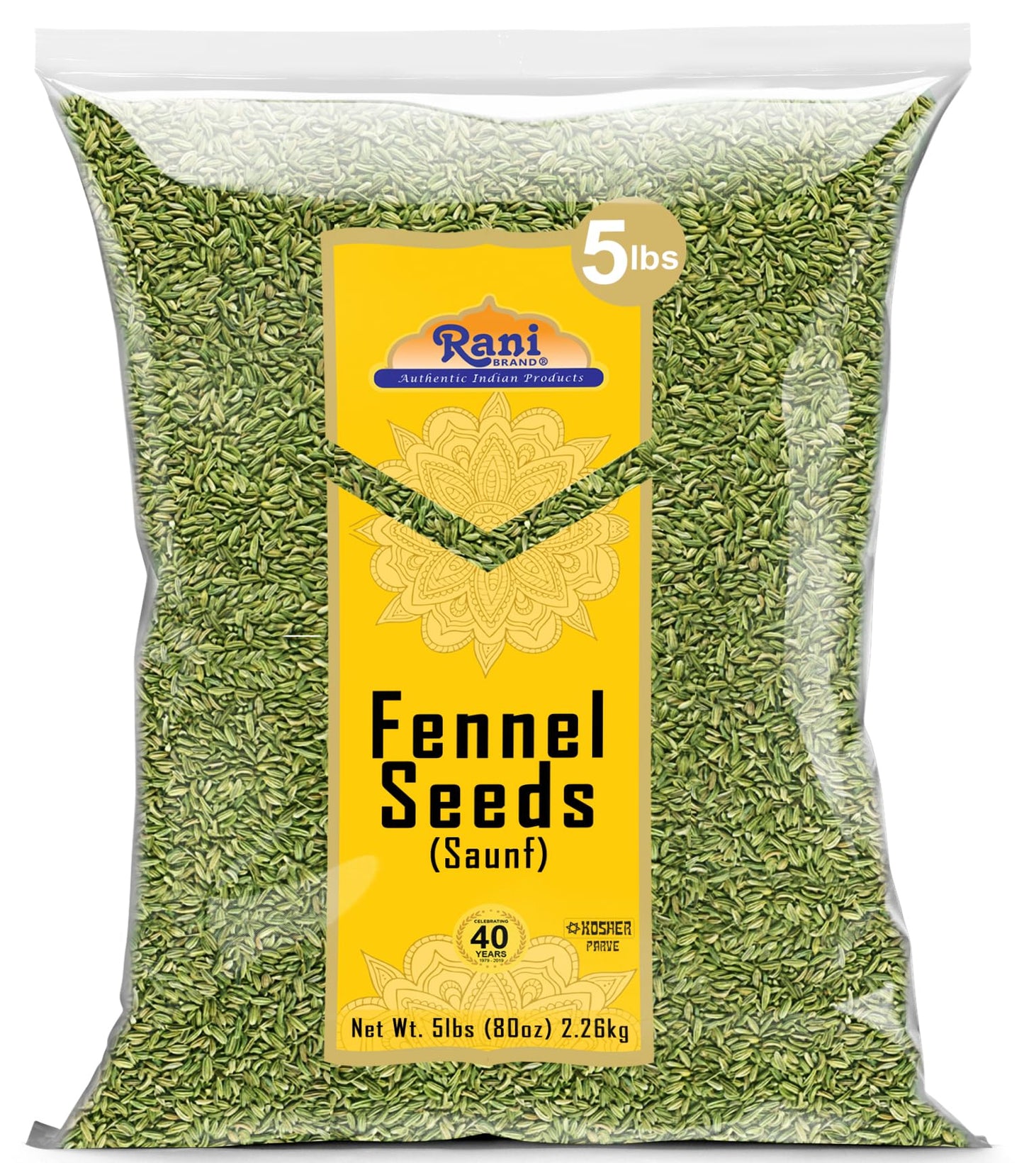 Rani Fennel Seeds (Saunf Sabut) Whole Spice 80oz (5lbs) 2.27kg Bulk ~ All Natural | Gluten Friendly | NON-GMO | Kosher | Vegan | Indian Origin