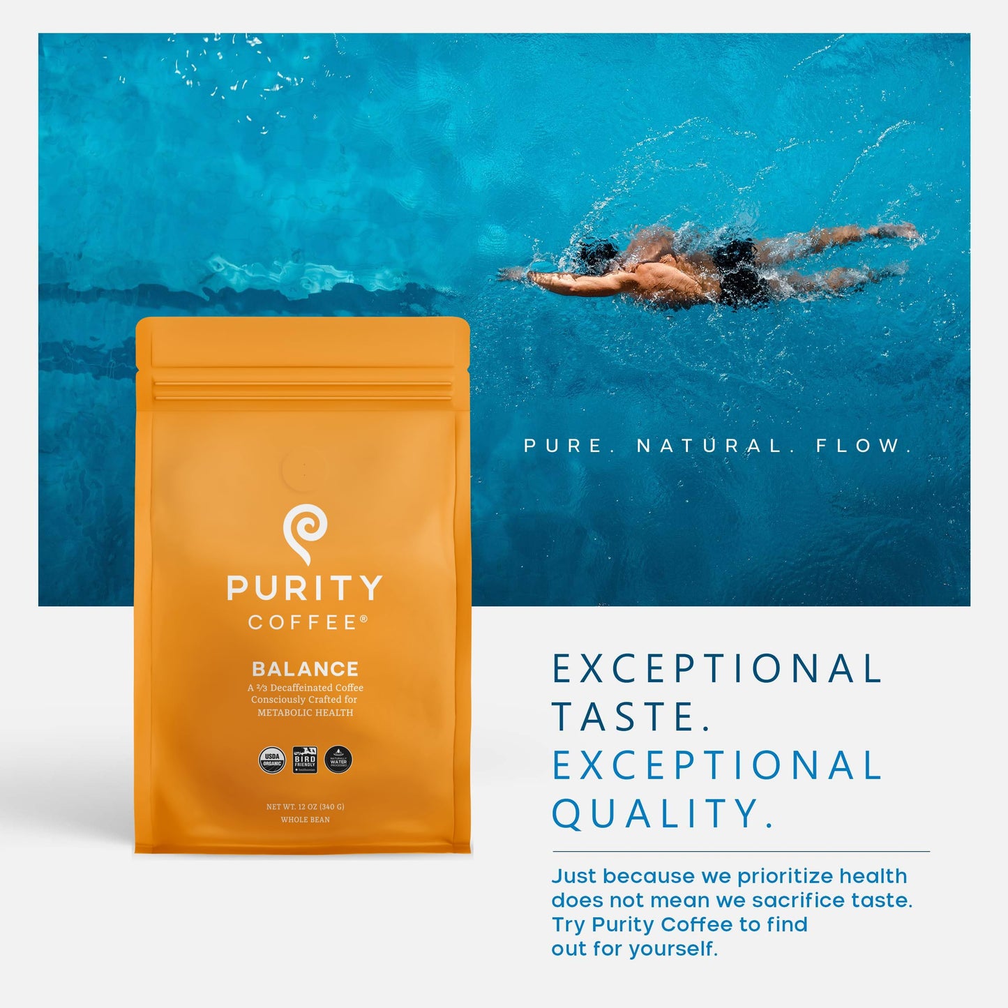 PURITY COFFEE BALANCE Decaf Medium Roast Whole Bean Coffee, 5lb Bag, USDA Organic, Specialty-Grade, Mountain Water Processed