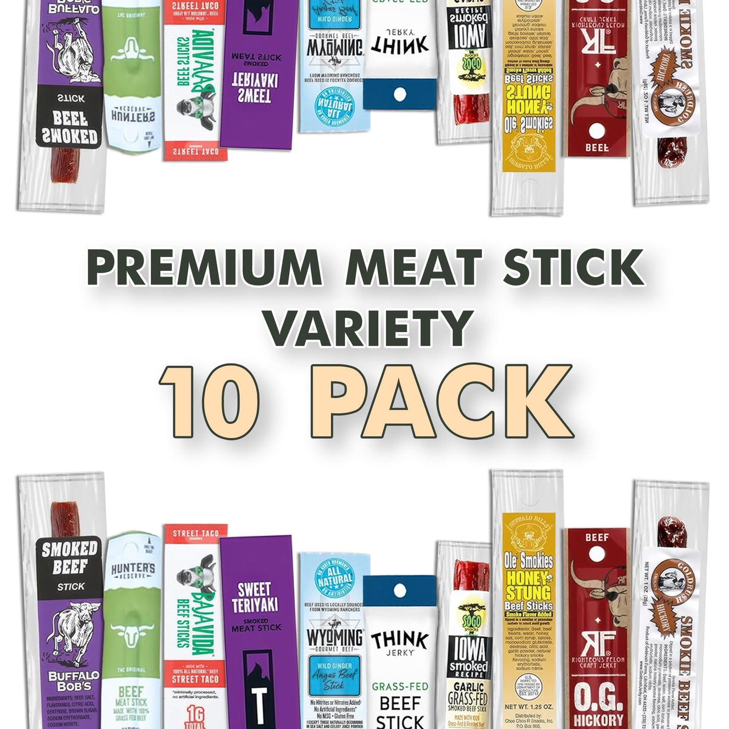 Ultimate Meat Stick Gift Box (10-Pack), Beef Jerky Gifts For Men, Healthy Protein Snacks Baskets For Men, Variety Of Flavored Me