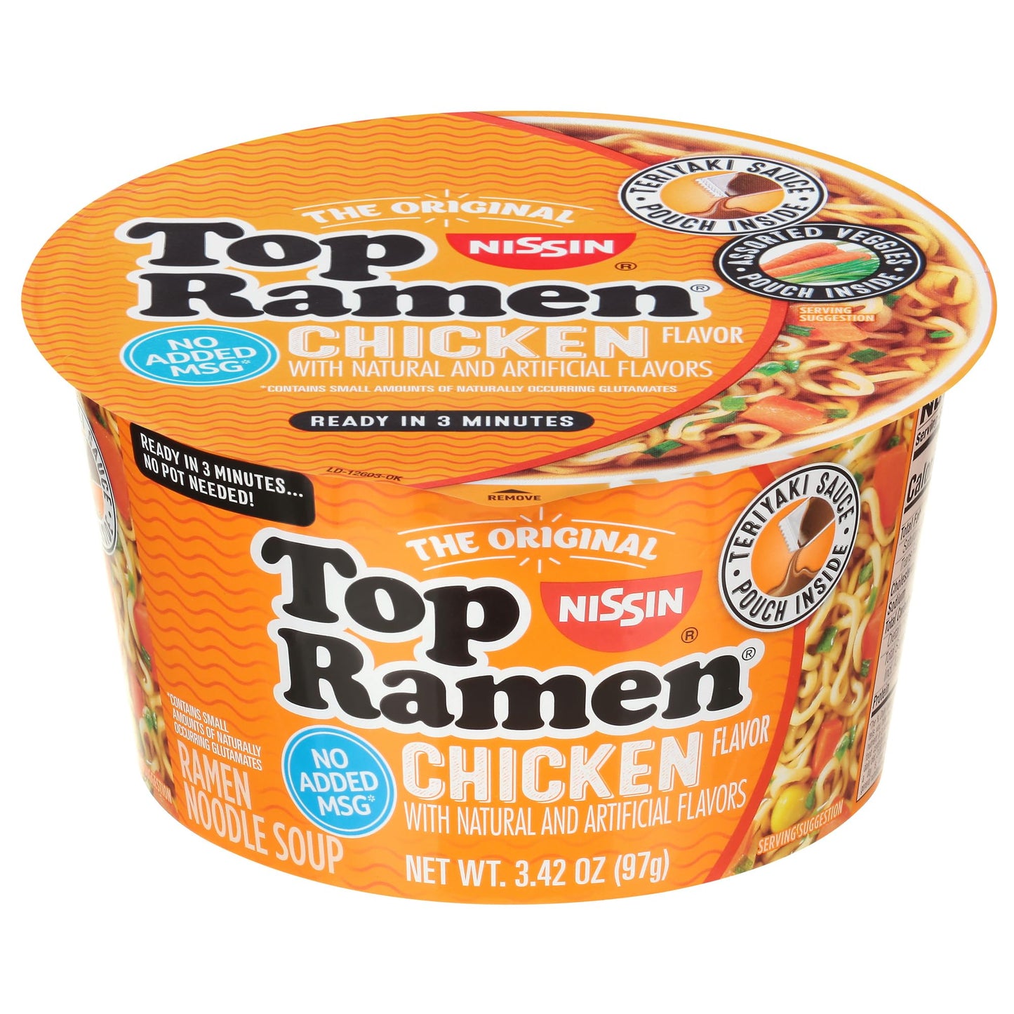 Nissin Top Ramen Bowl Ramen Noodle Soup, Chicken, 3.42 Ounce