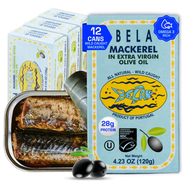 BELA Wild Caught Portuguese Style Mackerel - Piri Piri Flavored Extra Virgin Olive Oil | 4.25 Oz (Pack of 12) | All Natural, Hig