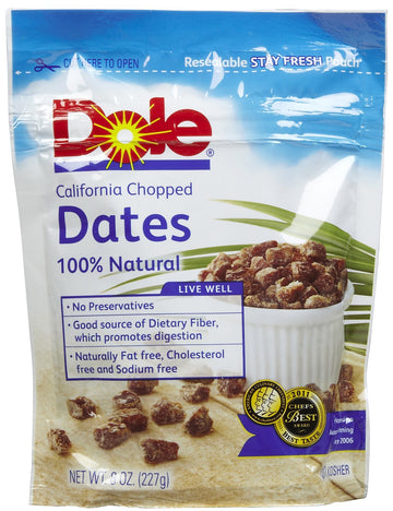 Dole California Chopped Dates, Dried Fruit, Gluten Free Snack, 8 Oz Bag