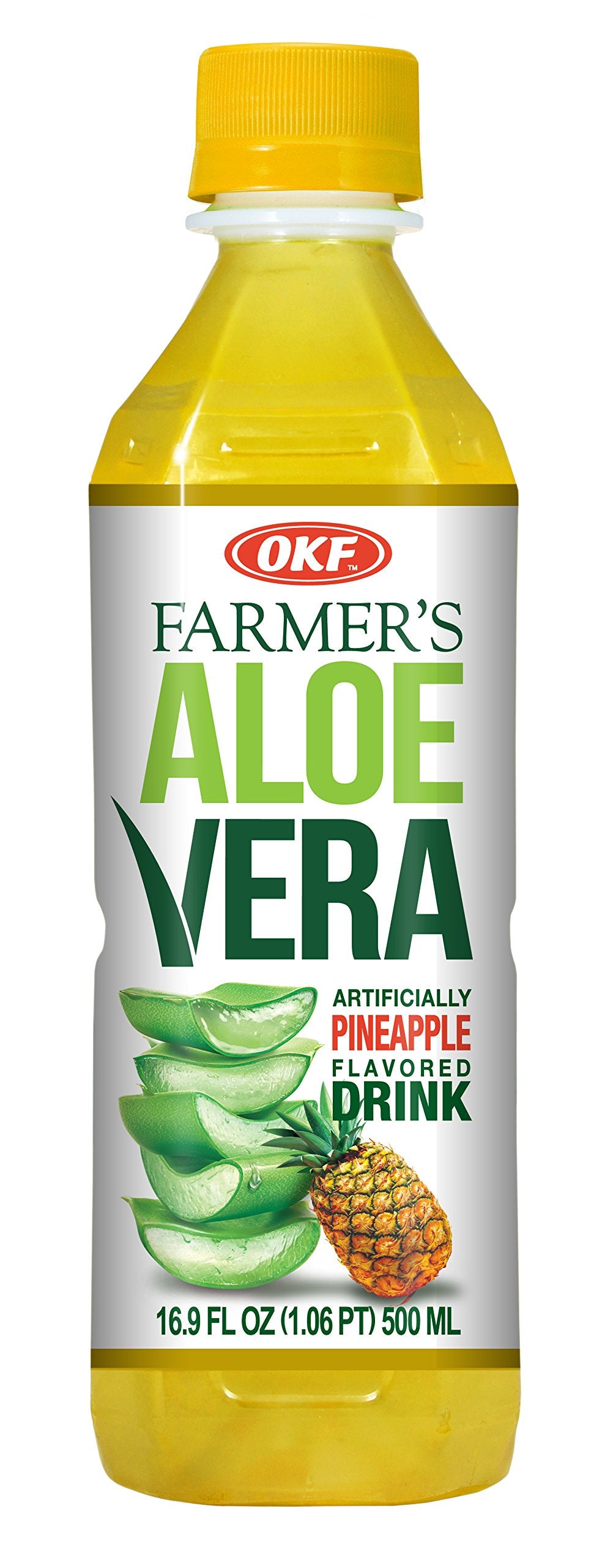 OKF Farmer's Aloe Vera Drink, Pineapple, 16.9 Fluid Ounce (Pack of 20)