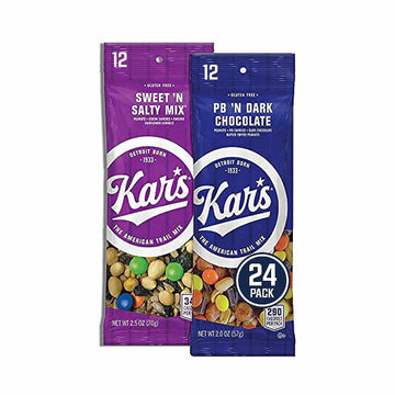 Kars Nuts Variety Pack Trail Mix Snacks - Sweet N Salty Mix, Peanut Butter N Dark Chocolate, 2oz - Grab & Go Bags, Individua