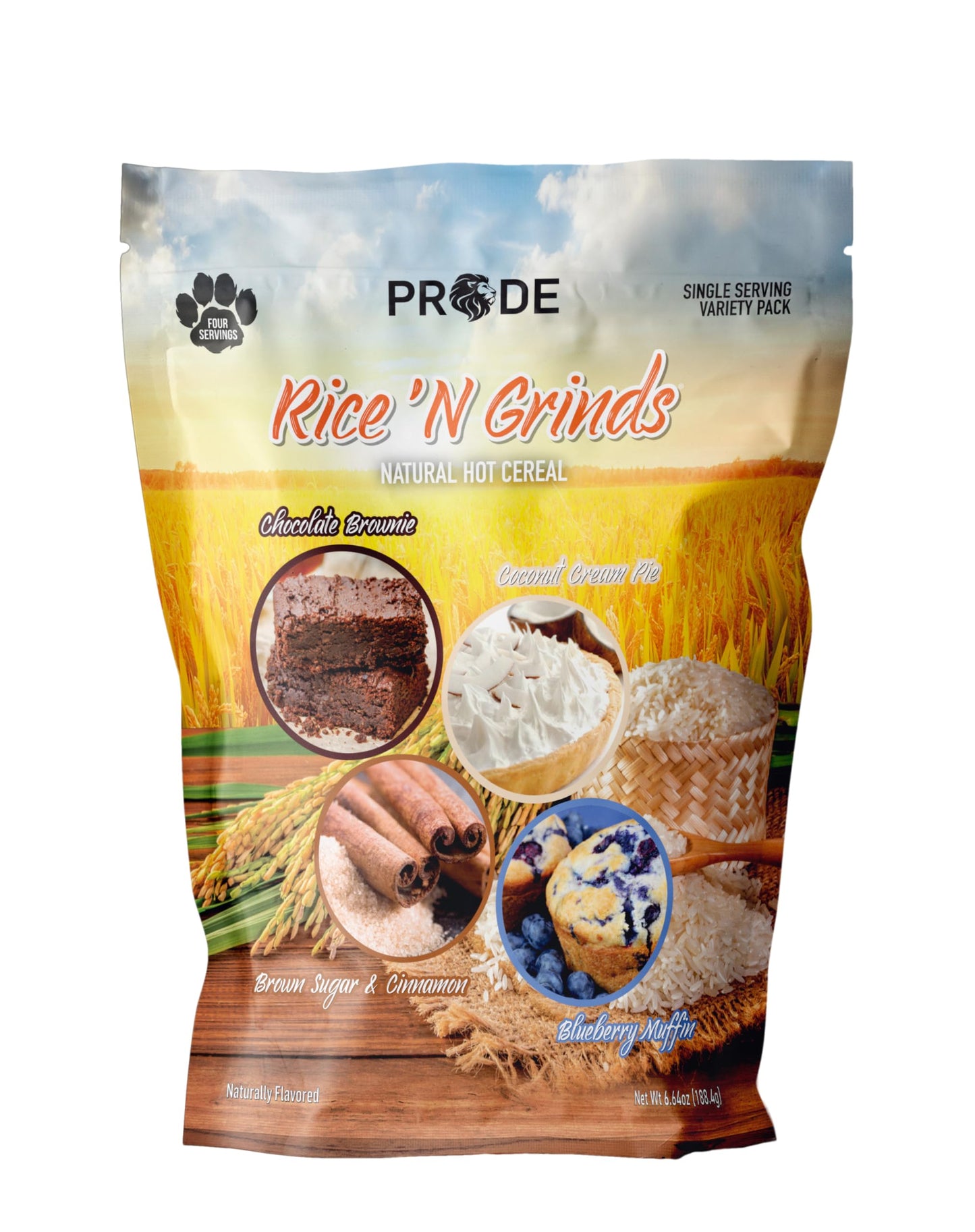 Pride Foods Rice N Grinds Hot Cereal - Gluten-Free Non-Gmo Vegan-Friendly Natural Rice Breakfast Quick & Easy Hot Meal Low-Fat Comfort Food 4 Servings Variety Pack