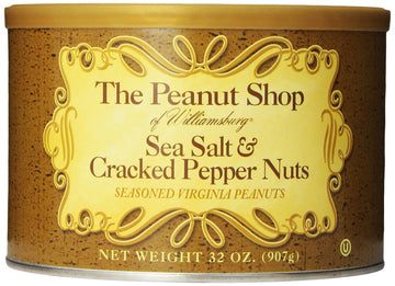The Peanut Shop Of Williamsburg Seasoned Virginia Peanuts, Sea Salt & Cracked Pepper Seasoned (32 Ounce Pack Of 1) Peanuts No Additives, Nut Snack