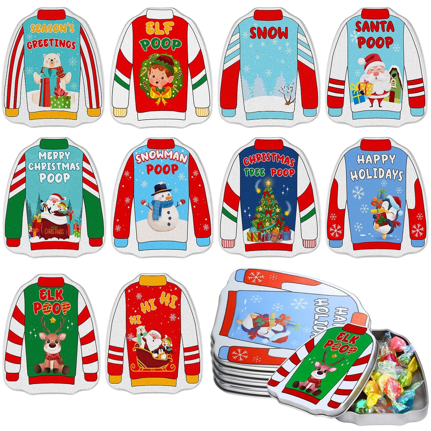 Peryiter 10 Pcs Christmas Poop Mint Tins, Christmas Novelty Sayings Mint Tins, Xmas Candy Stocking Stuffers, Metal Candy Box Fun