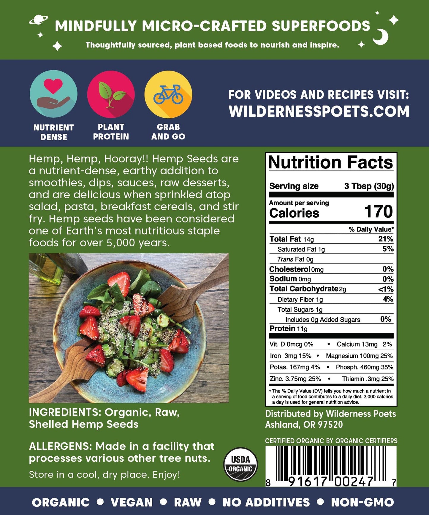 Wilderness Poets Hulled Hemp Seeds, Organic Raw Hemp Hearts (32 Ounce - 2 Pound)