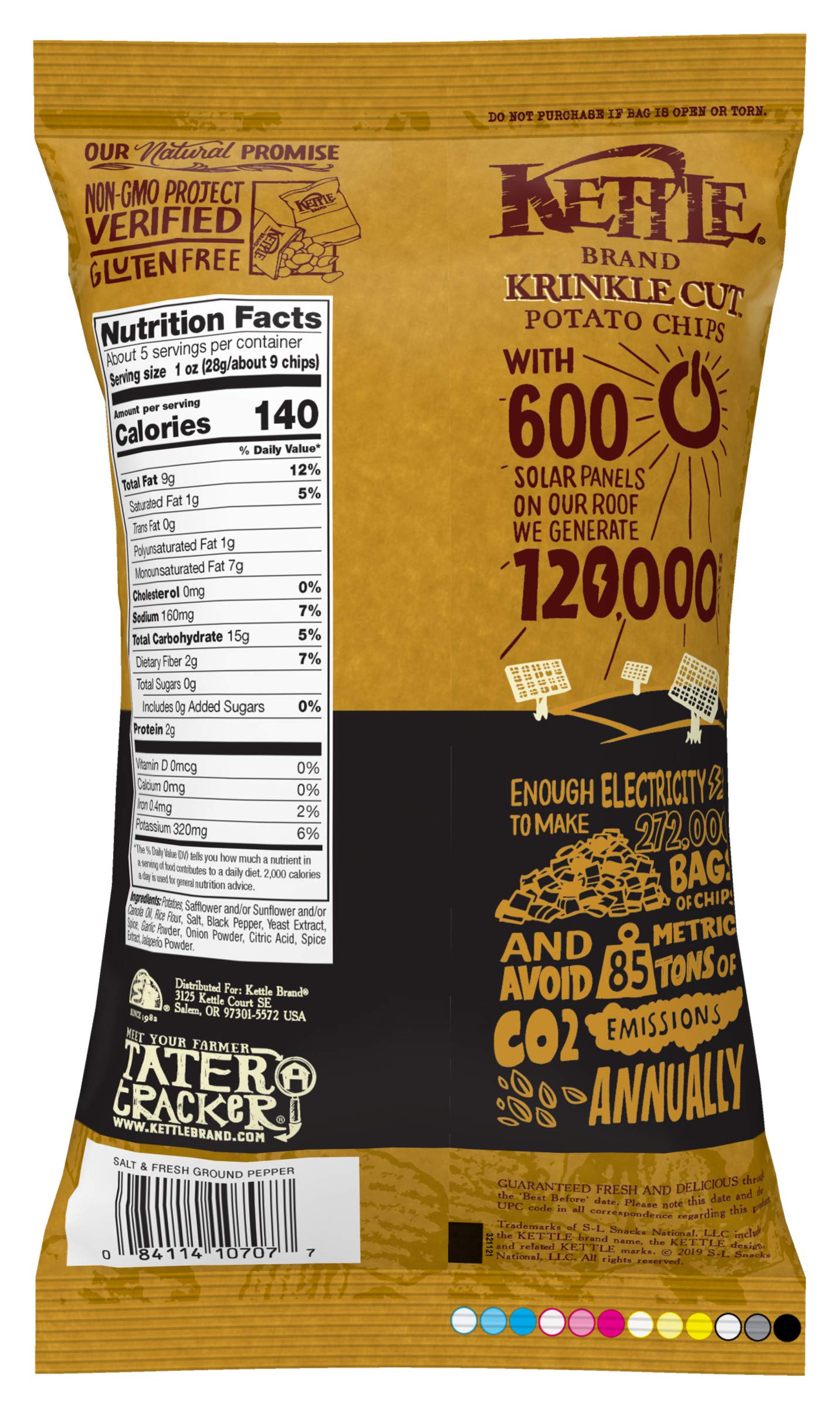 Kettle Brand, Krinkle Cut, Salt And Fresh Ground Pepper, 5.0 Oz. (15 Count)