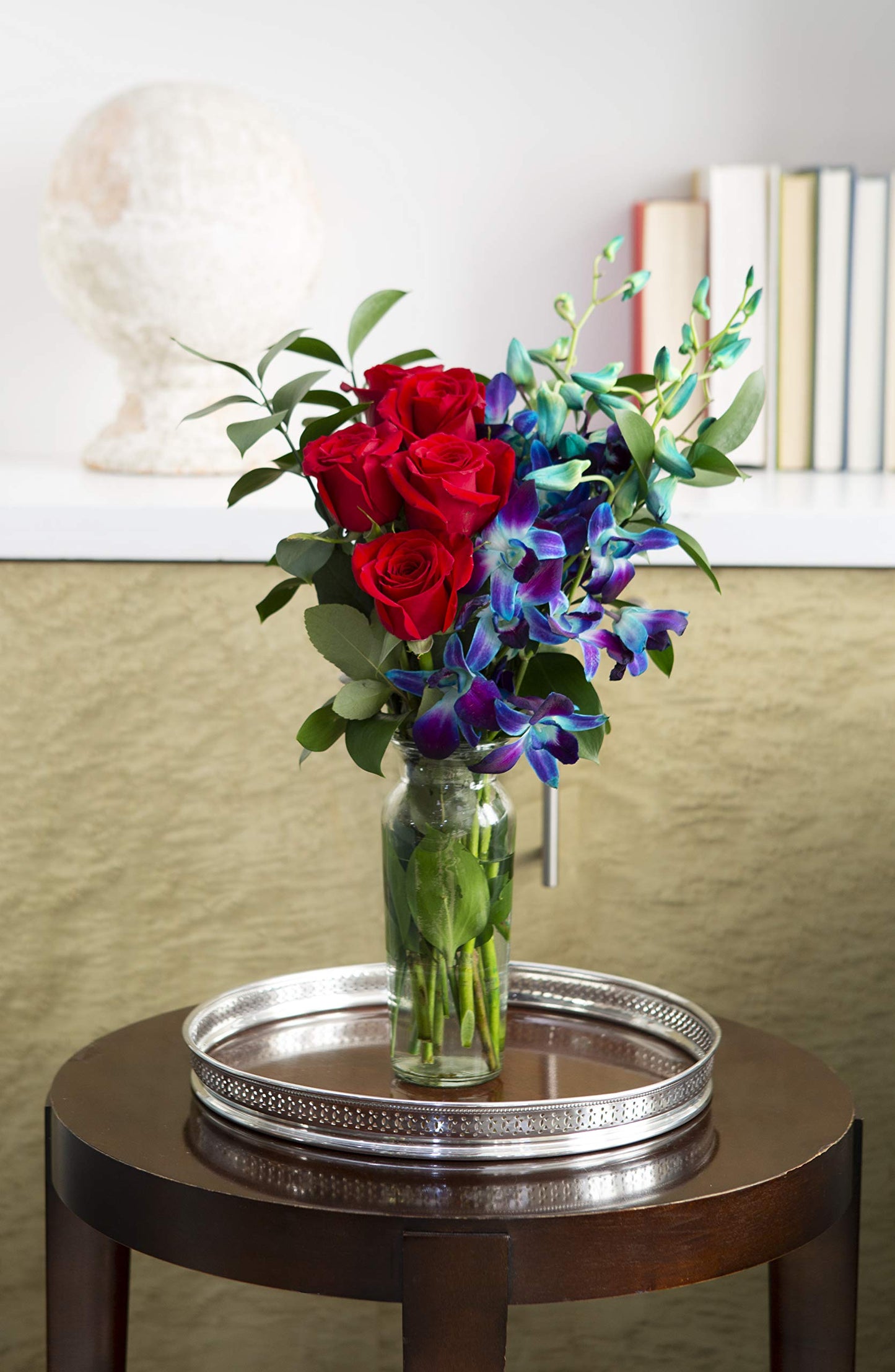 Kabloom Flowers - Mother'S Day Collection - Bouquet Of Red Roses And Blue Orchid With Vase.Gift For Birthday, Anniversary, Get W
