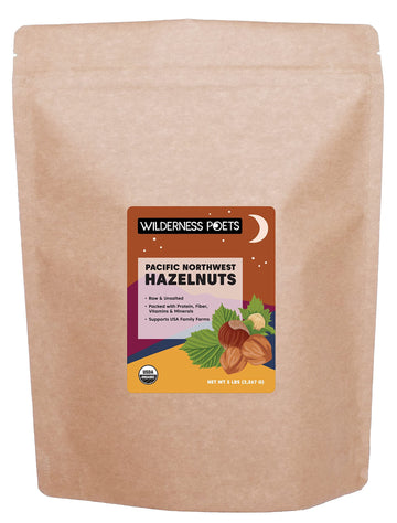 Wilderness Poets, Organic, Pacific Northwest-Grown Hazelnuts - Raw, Whole Nuts With Skins, No Shells. Bulk Size (80 Ounce - 5 Po