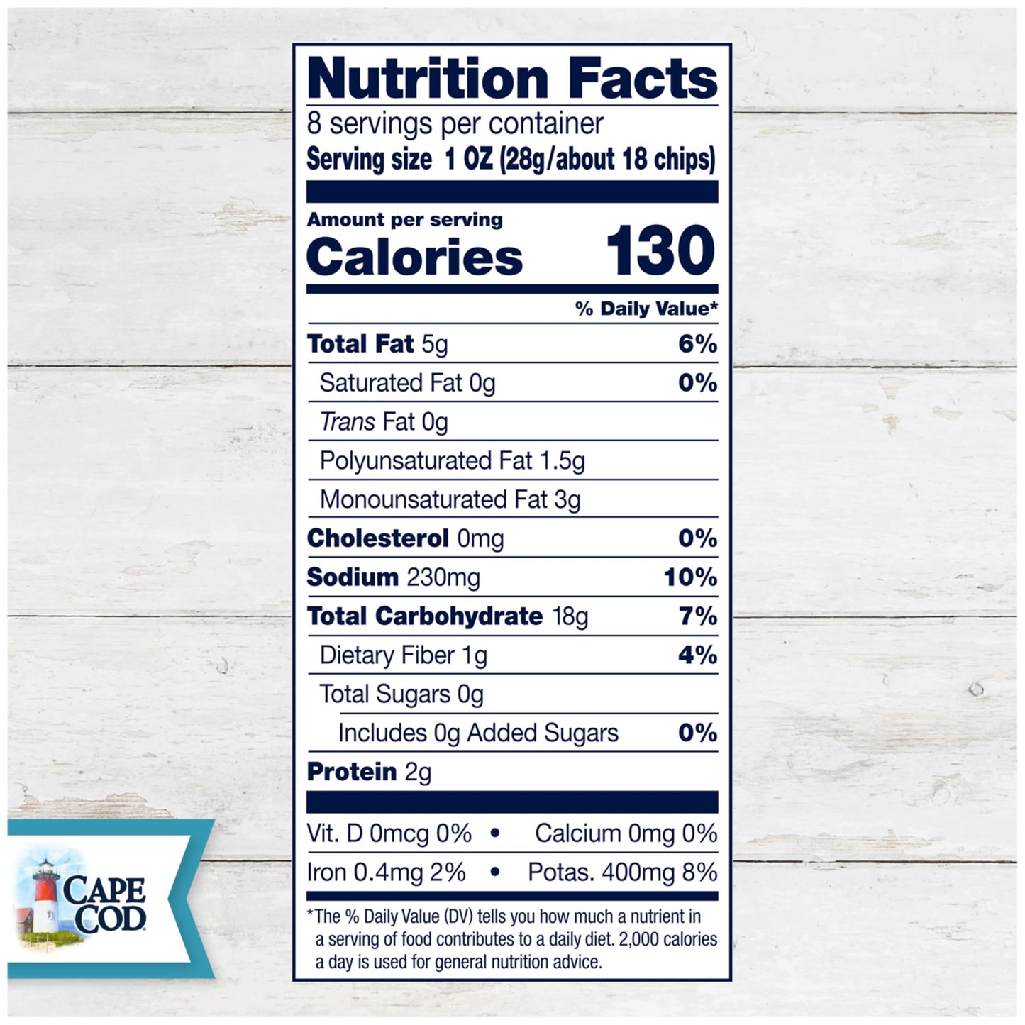 Cape Cod Potato Chips, Less Fat Sea Salt & Vinegar Kettle Chips, 7.5 Oz