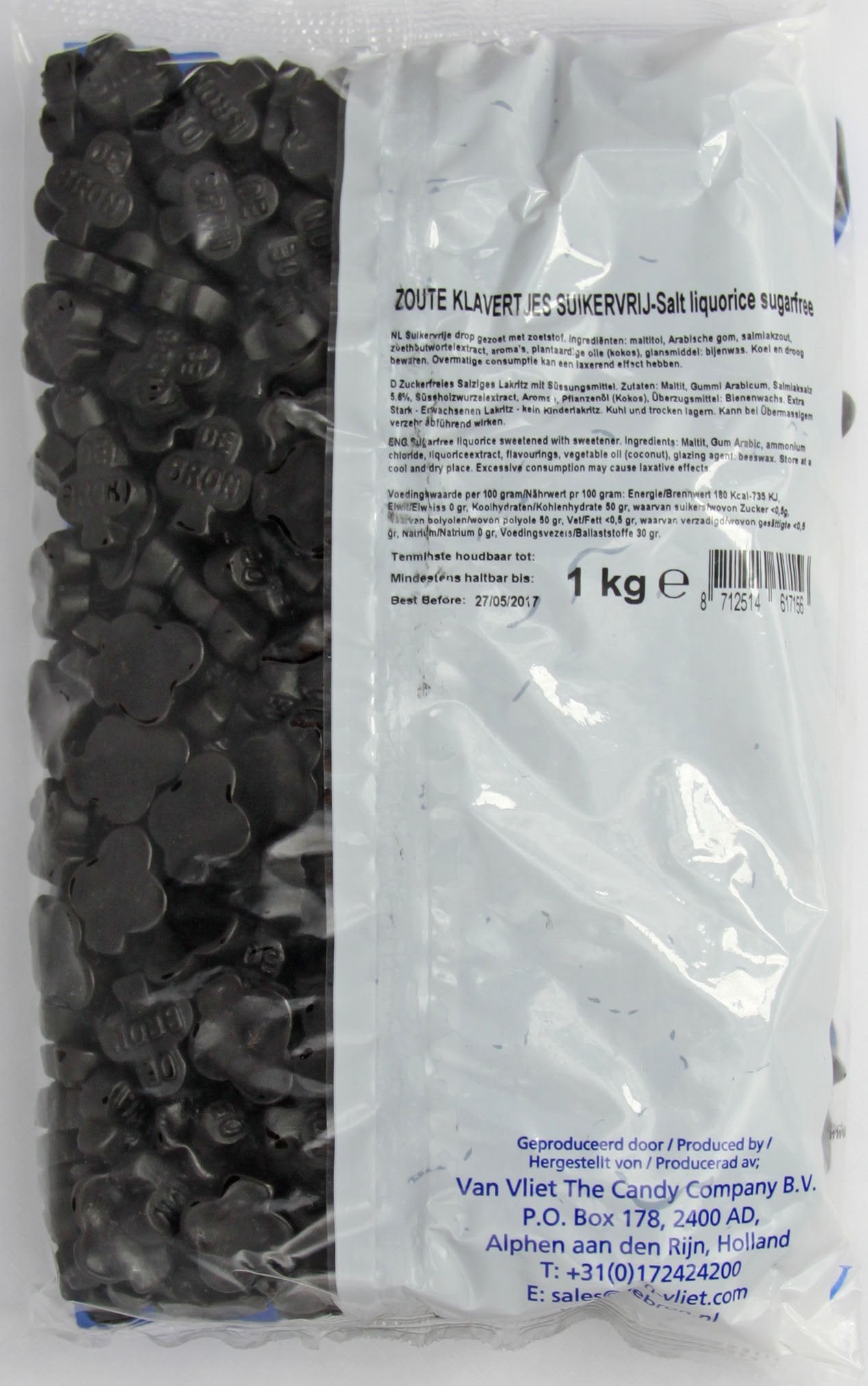 Debron Sugar Free Salty Licorice Clovers (Klavertjes) 2.2 Lbs