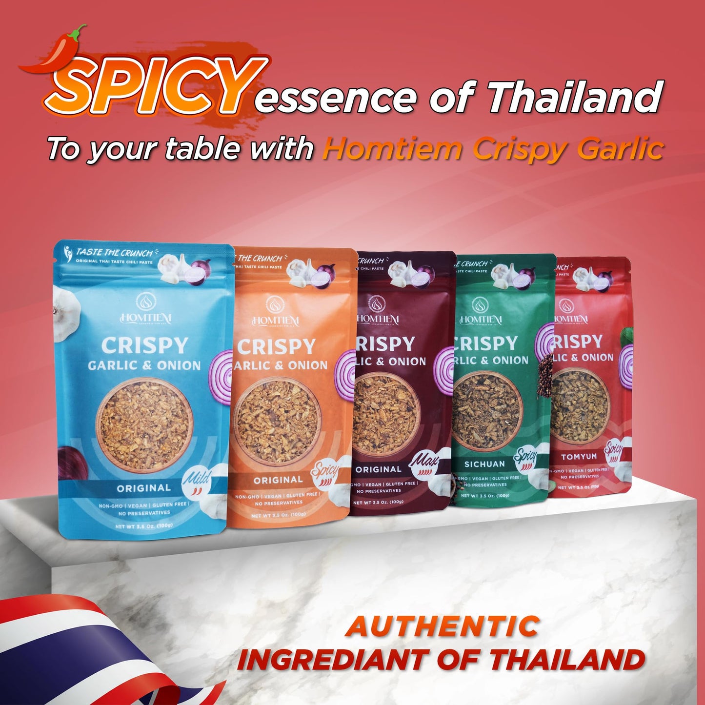 Homtiem Crispy Garlic & Onion : Tomyum 3.5 Oz., Spicy, Versatile Seasoning, All-Natural, Non-Gmo, Vegan & Gluten-Free, Ready-To-