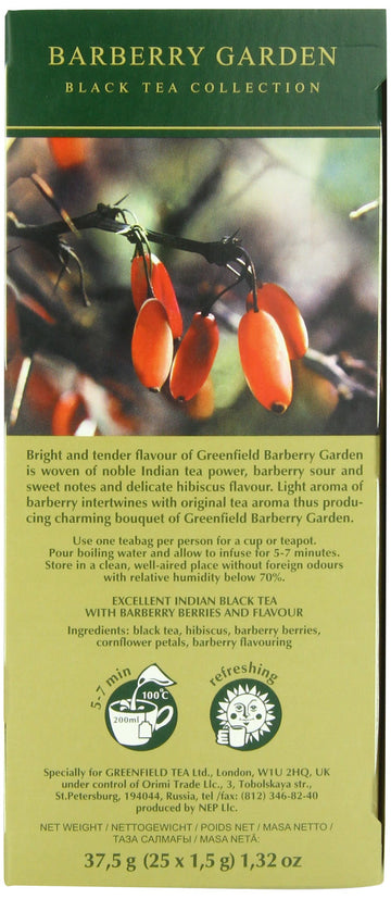Greenfield Barberry Garden Black Tea Fruit & Herbal Collection 25 Teabags The Execptional Freshness Of Tea Is Guranteed By The Special Foil Sachet