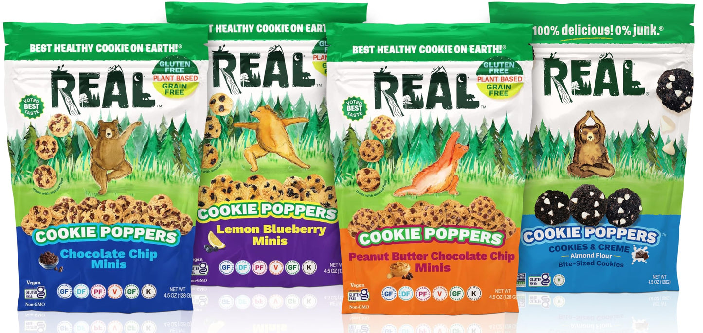 REAL Variety Pack Mini Cookie Poppers - Bite-sized Gluten Free Baked Cookies - Dairy Free, Vegan, Kosher, Paleo - Peanut Butter,