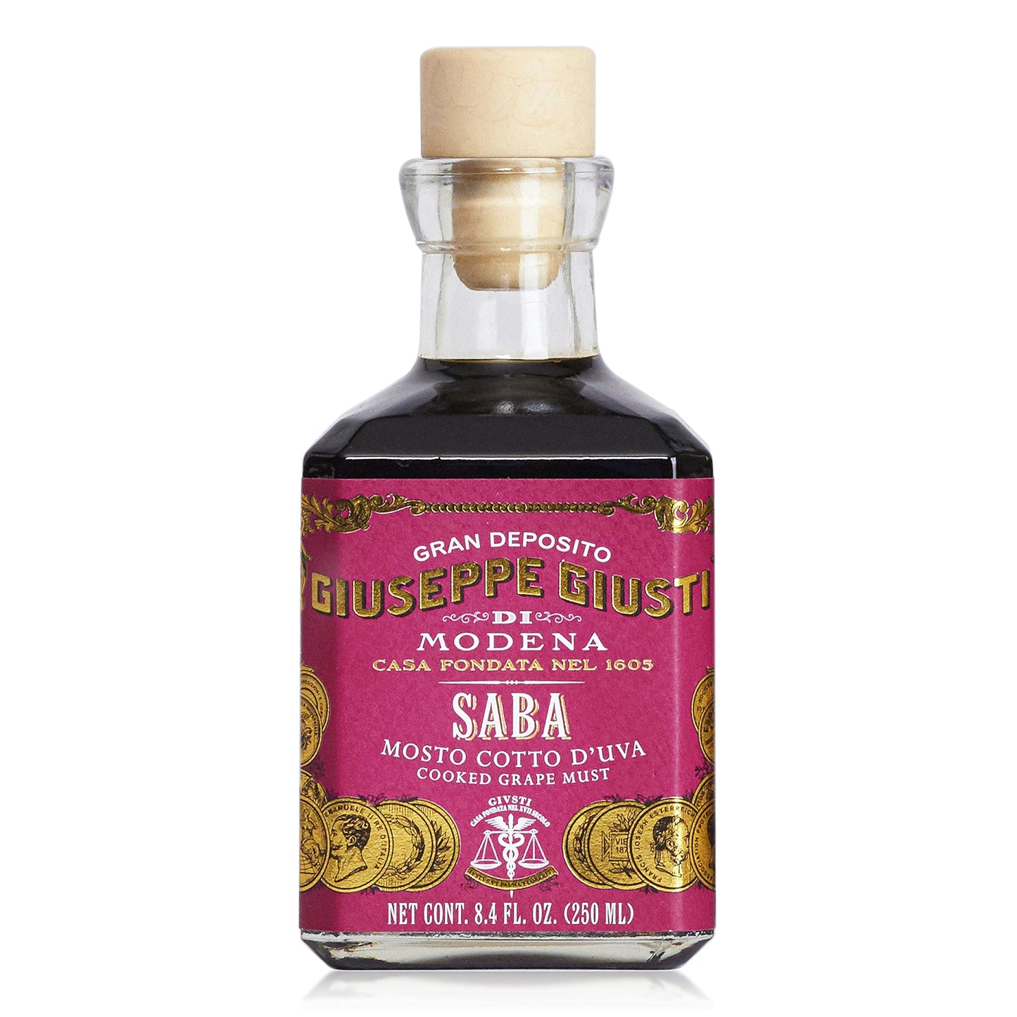 Giuseppe Giusti Saba - Italian Saba Cooked Grape Must Made In Modena, Italy - Gourmet Gift, Sweet And Fruity Flavor, 250Ml Bottl