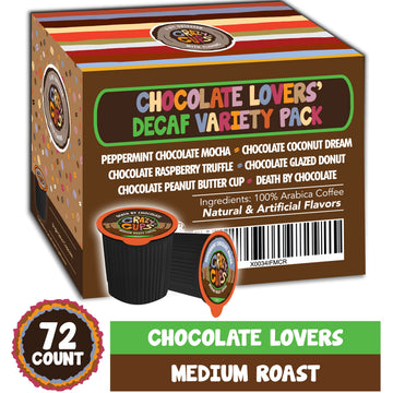 Crazy Cups Decaf Chocolate Coffee Pods Variety Pack, Chocolate Flavored Decaf Coffee For Keurig K Cup Machines, Includes Death B