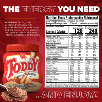 Toddy Chocolate Powder Drink Mix - Breakfast Shake With Vitamins And Proteins, Instant Hot And Cold Beverage For Kids & Adults,