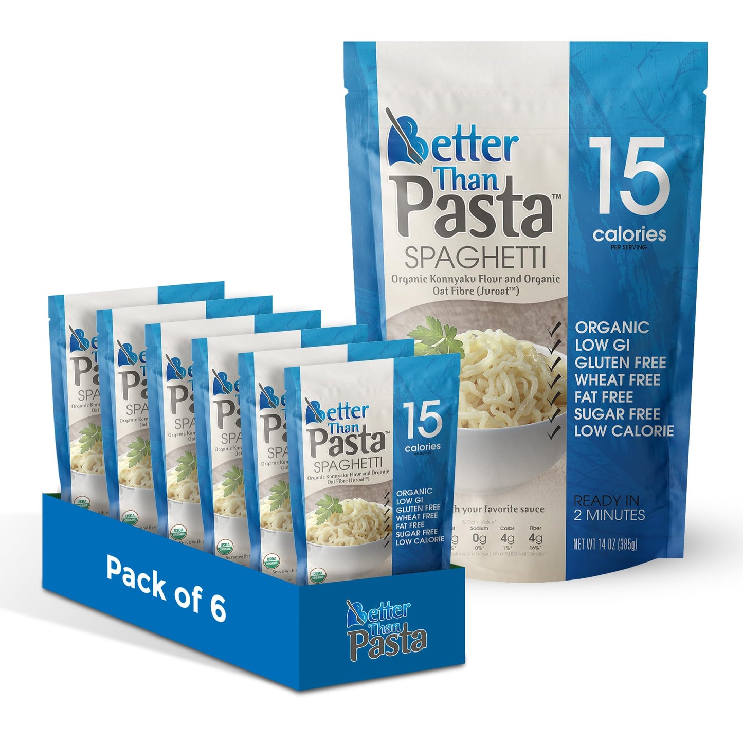 Playter Than Pasta Organic Shirataki Spaghetti - Usda Organic Zero Net Carbs Keto & Diaplayic Friendly Gluten-Free Low-Calorie Plant-Based Non-Gmo No Odor Ready-To-Eat Konjac Noodles - 14Oz (Pack Of 6)