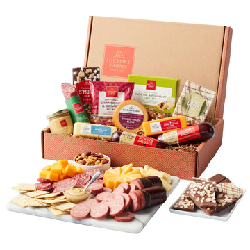 Hickory Farms Farmhouse Summer Sauage And Italian Dry Salami Charcuterie Meat, Cheese, Cracker, And Chocolate Food Gift Basket (