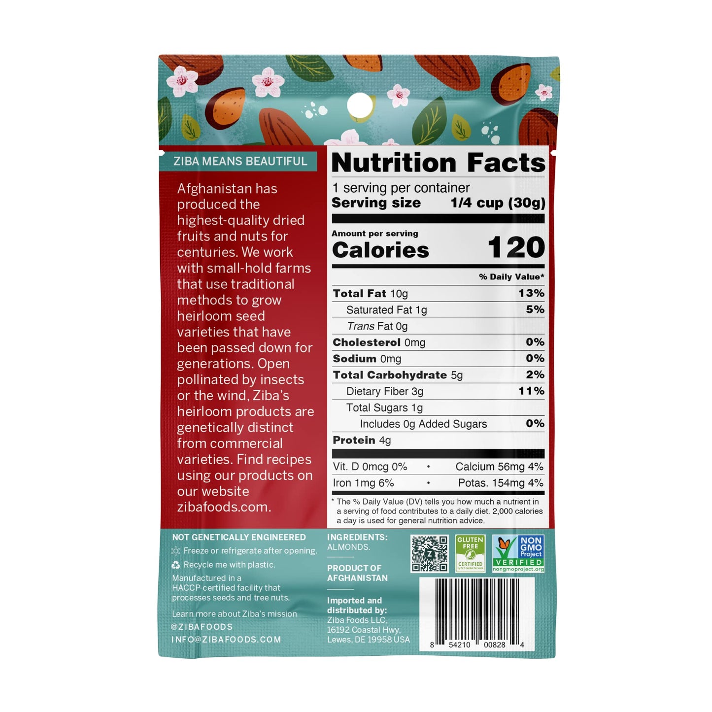 Ziba Foods Heirloom Gurbandi Raw Almonds | Non-Gmo, Vegan, Whole 30 Friendly, Keto & Paleo | Heirloom Superfood Naturally High I